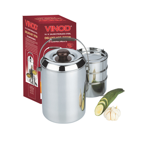 Vinod Stainless Steel Deluxe Hot Tiffin – 3 Compartment