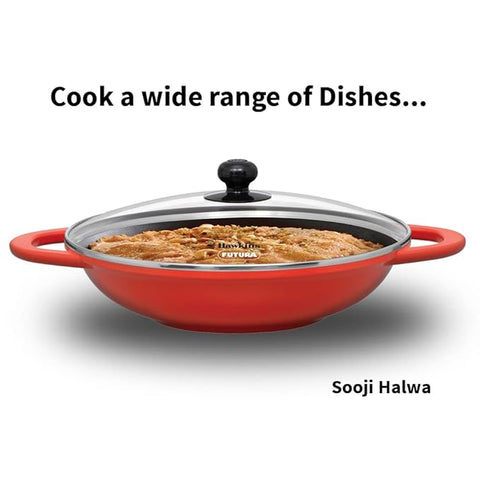 Hawkins Shallow Kadhai, Die Cast Non Stick Frying Pan with Glass Lid