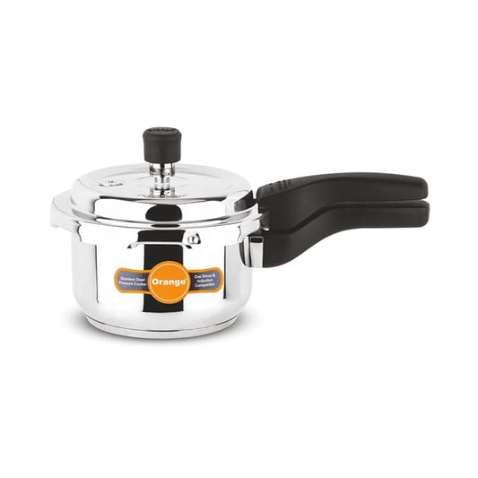 Orange Inox Series Stainless Steel Outer Lid Pressure Cooker | With Strong Sturdy Handle 2.0L | Induction & Gas Based | 5 Year Warranty | Steel Color