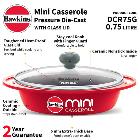 Hawkins Die-Cast Mini Casserole, Oval with Glass Lid (DCR75G)