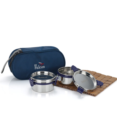 Pdd Falcon Steel Lunch Box Set of 2 Blue