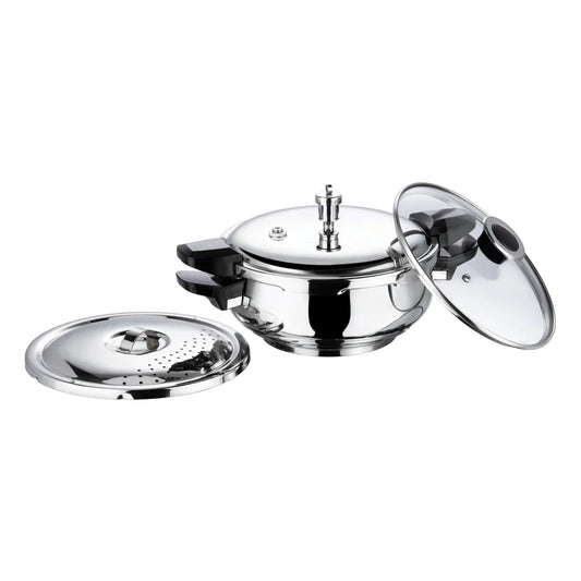 Vinod 18/8 Stainless Steel Magic Pressure Cooker [with 2 Extra Lids]