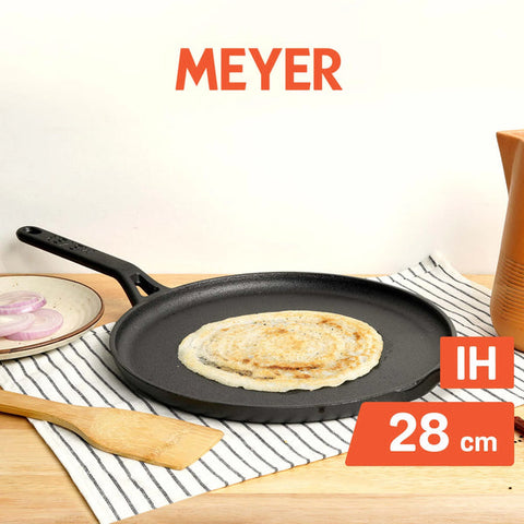 Meyer Pre-Seasoned Cast Iron Flat Dosa Tawa, 28 cm