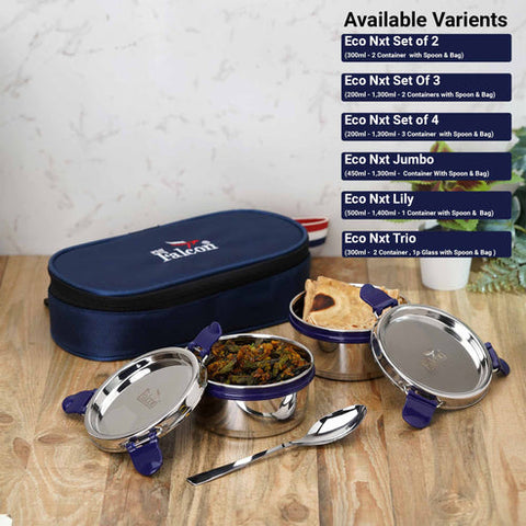 Pdd Falcon Steel Lunch Box Set of 2 Blue