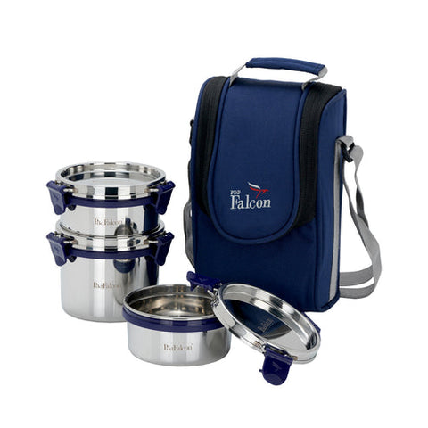 Pdd Falcon Steel Lunch Box Set of 3 Blue