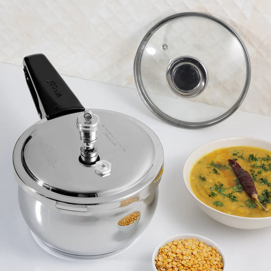 Vinod 18/8 Stainless Steel Splendid Plus Pressure Cooker [with Extra Glass Lid]