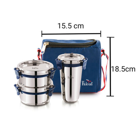 Pdd Falcon Steel Lunch Box Trio Blue