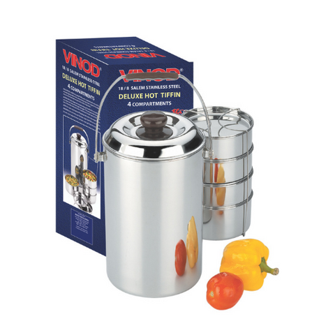 Vinod Stainless Steel Deluxe Hot Tiffin – 4 Compartment