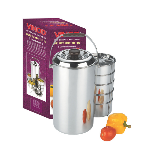 Vinod Stainless Steel Deluxe Hot Tiffin – 5 Compartmen